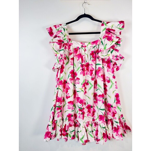 Misa Womens Dress Pink Selma Mini Flutter Floral Square Neck A Line Boho Medium - Picture 9 of 14